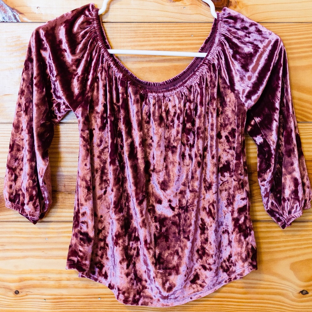 Crushed Velvet Off Shoulder Crop Top
